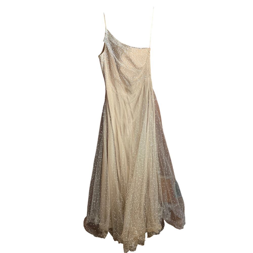 SAU LEE Sheer Formal Princess Ethereal One Shoulder Dress Polka Dot 0